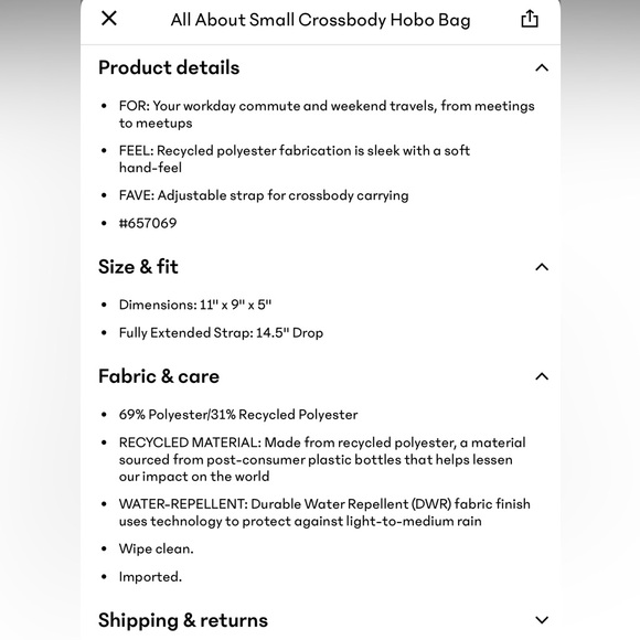 NWT Athleta All About Small Crossbody Hobo Bag - OS/Varsity - Picture 2 of 11